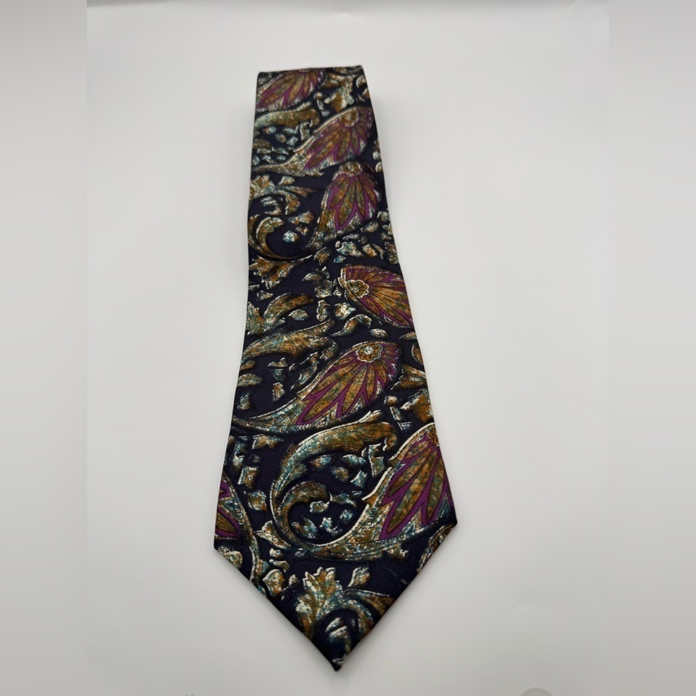 Oscar De La Renta Necktie Couture Black Brown Tie 100% Silk Style# WPL 4075